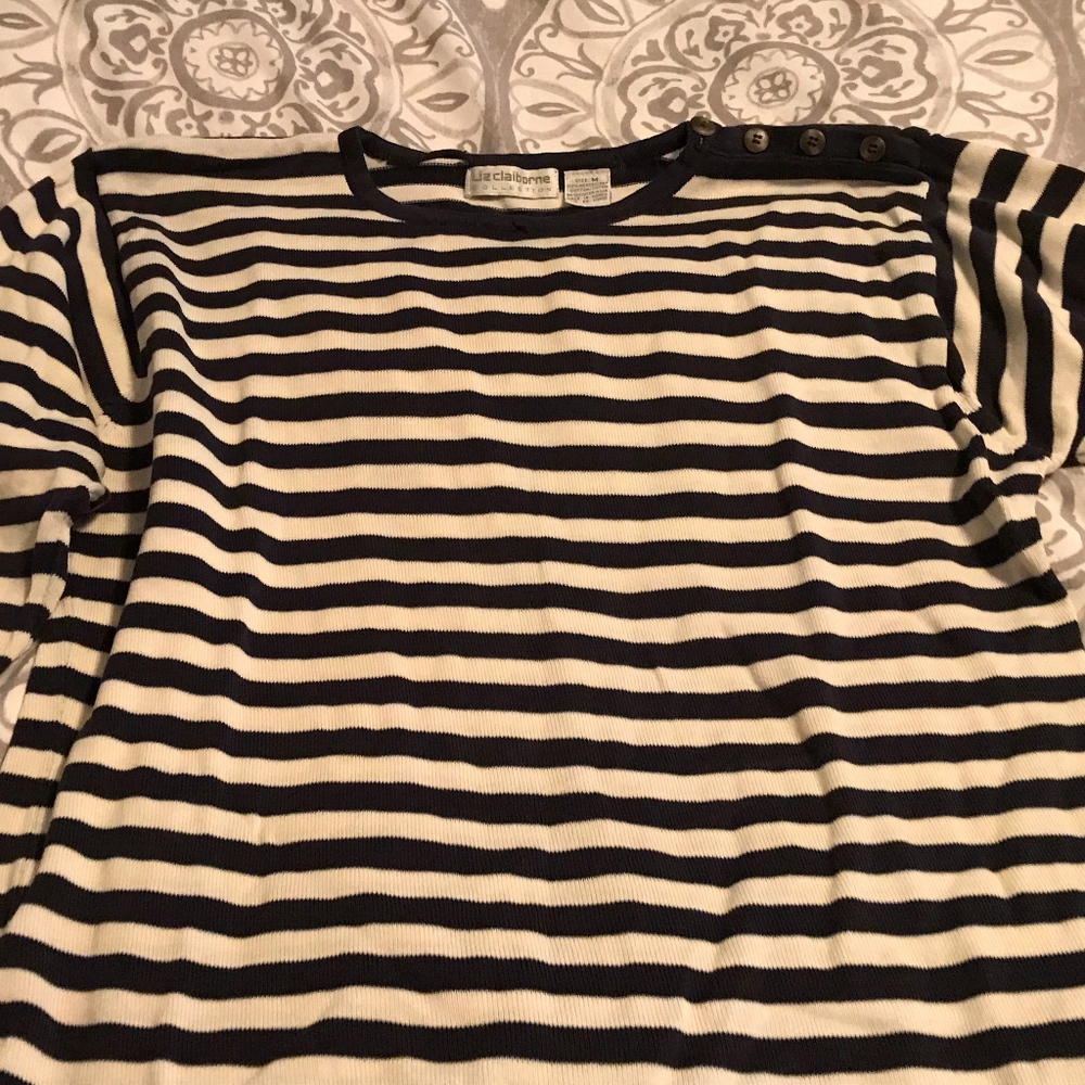 Liz Claiborne blue and white striped sweater